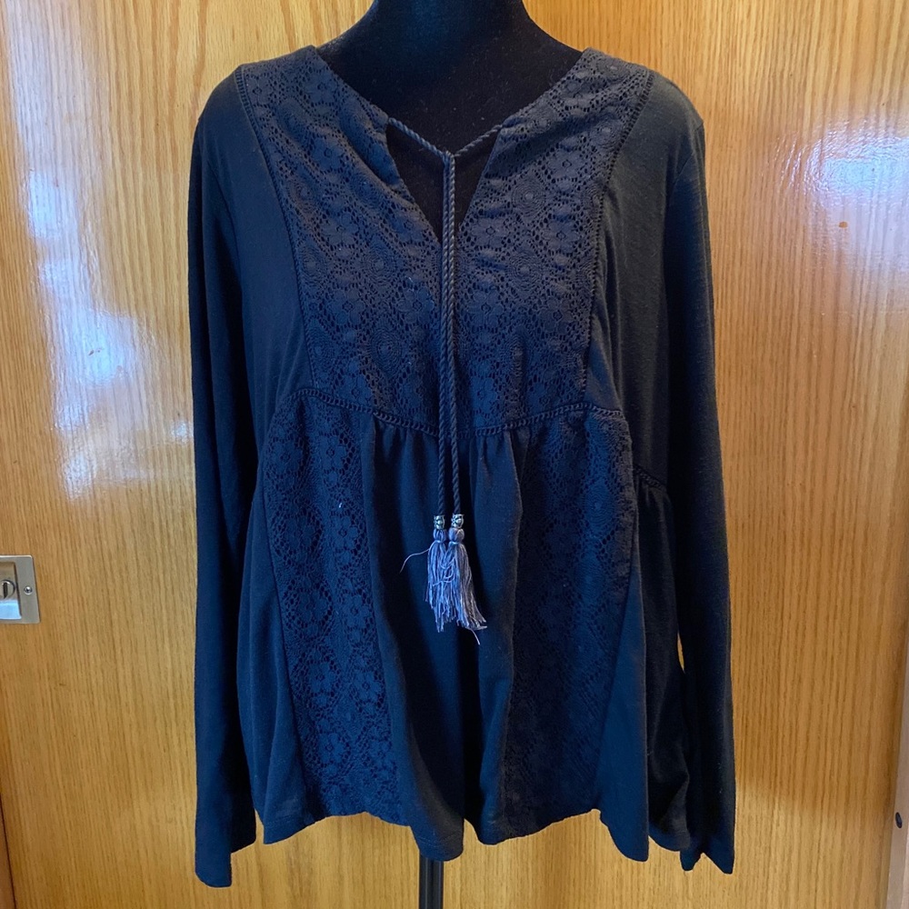 KNOX ROSE Black Slub Knit Top